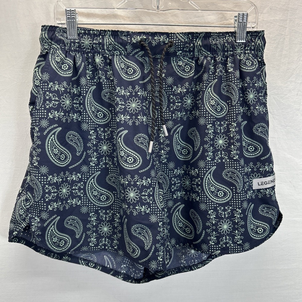 Legends Luka Paisley Swim Trunks Shorts Mens LG Blue Paisley unlined Drawstring